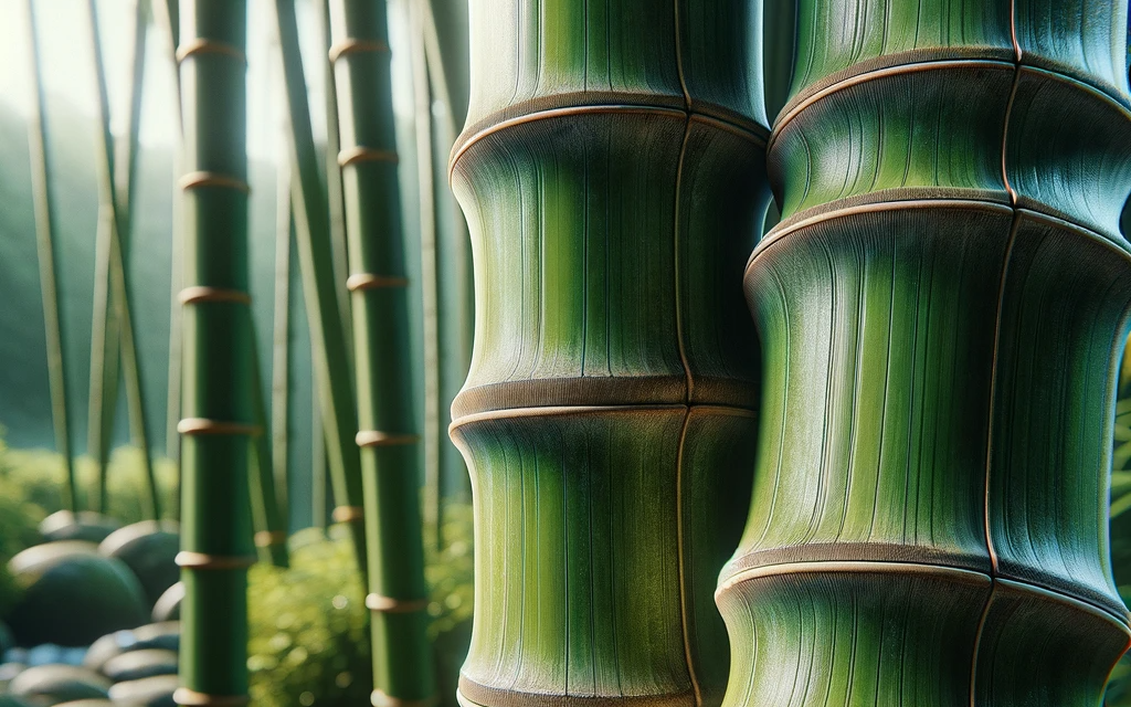 DALL·E 2023-12-09 01.04.51 - A photo-realistic close-up image of bamboo in a natural setting. The image focuses on the detailed textures and colors of bamboo stalks, showing their